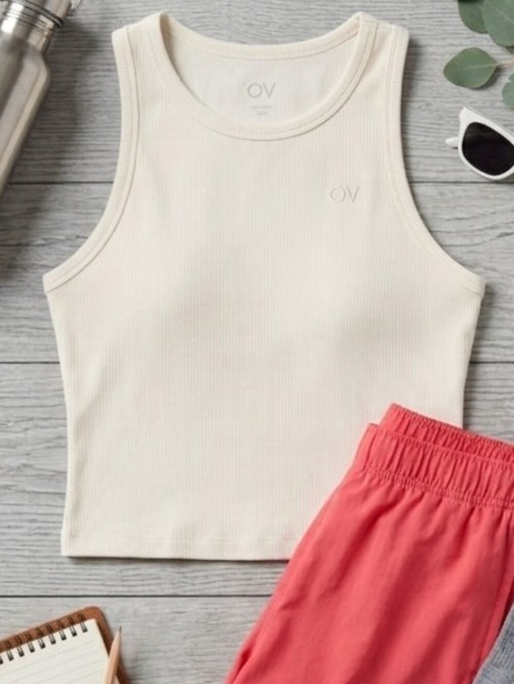 Outdoor Voices White Ribbed Tank Top